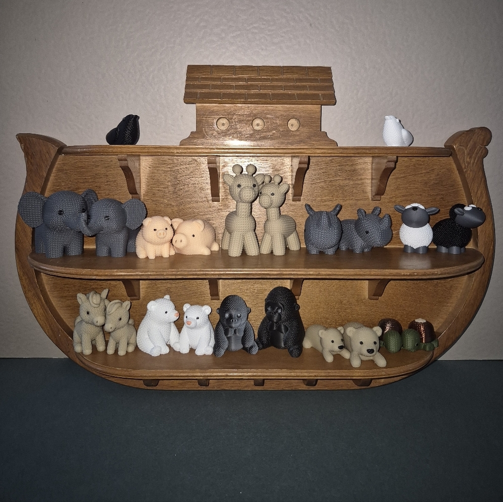Wooden Noah's Ark Boat Shelf Vintage with 22 Bonus Animals Two by Two - Book